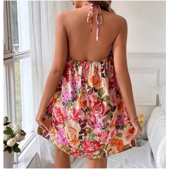 08 Boho Floral Print Halter Mini Dress - Picture 5 of 5